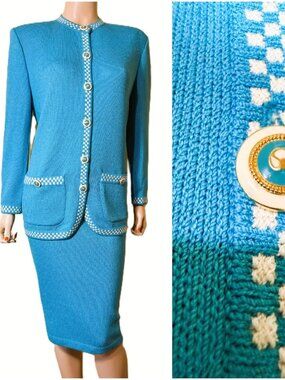Nice St John Santana Knit Skirt & Jacket Suit sz 12 ~ 14